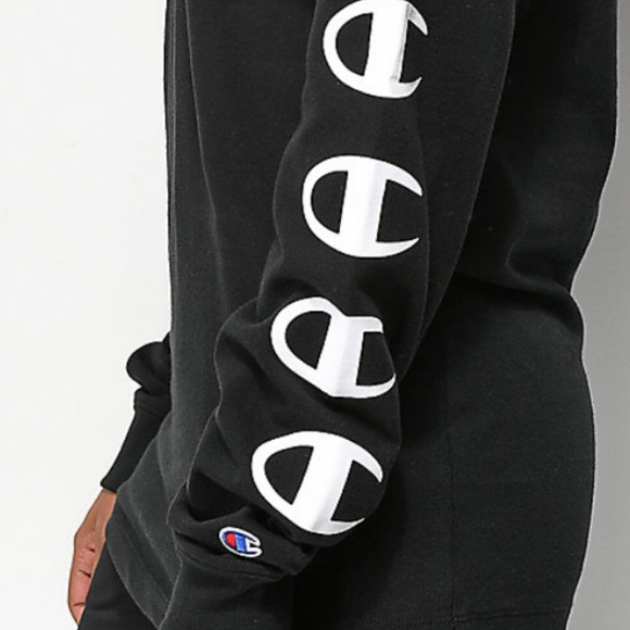 Champion Script Black Unisex Long Sleeve T-Shirt - Picture 2 of 4
